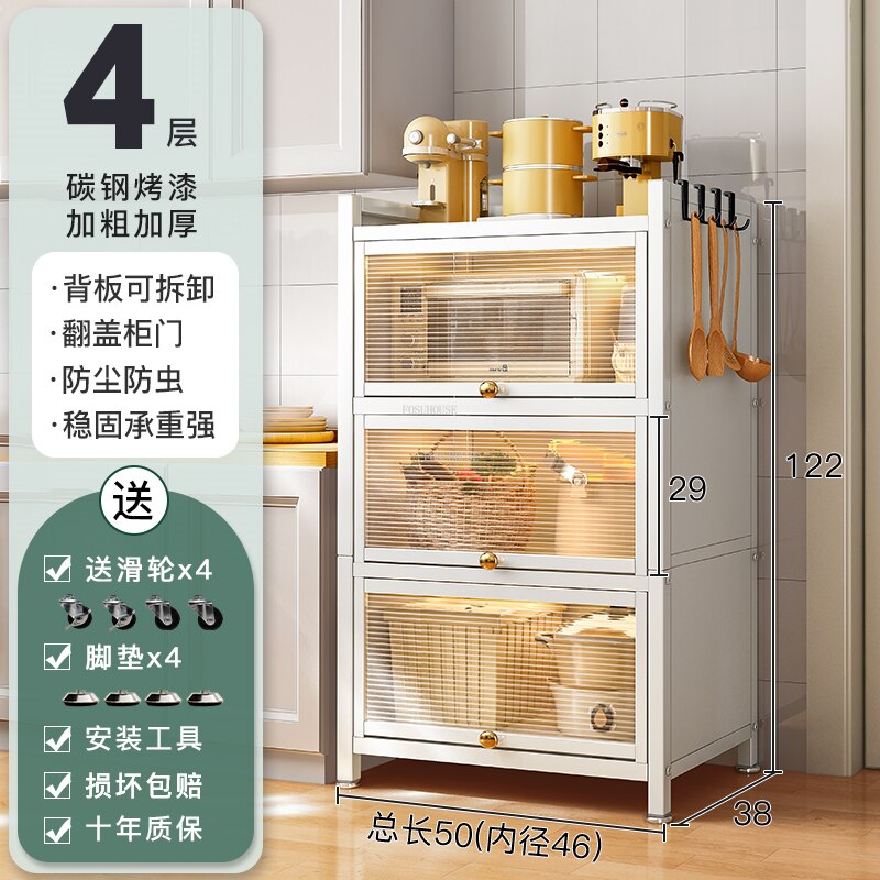 Modern Carbon Steel Kitchen Cabinets Home Kitchen Furniture Simple Tableware Storage Cabinet Multi-layer Shelf with Flip Door