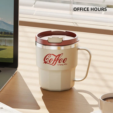 400ml 304 Stainless Steel Coffee Cup Mug with Lid Double-Wall Insulated Cup with Handle & Lid Heat-resistant Drinkware