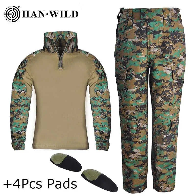Children Tactical Suits Camouflage Suit Special Forces Combat Uniform Kids Outdoor Sport Training Sets with Knee Pads Camping