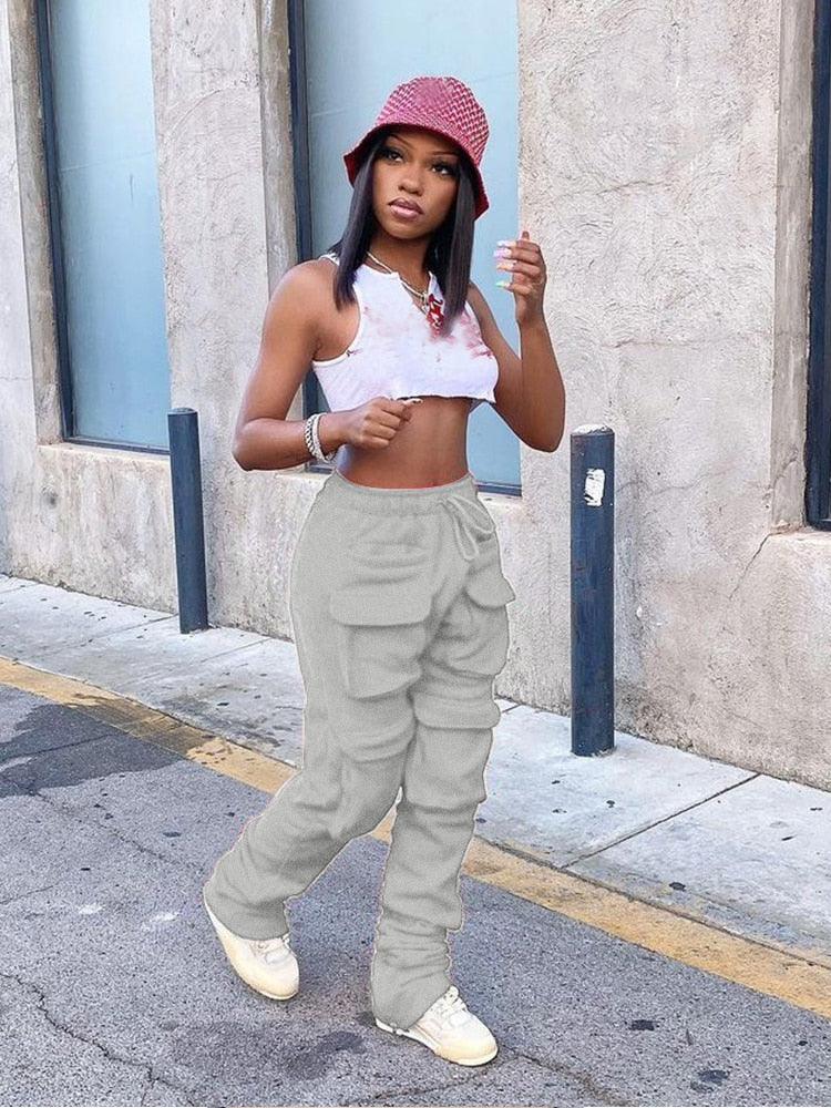 Sexy Women's Red Stacked Sweatpants High Waist Tracksuits Y2K Harajuku Joggers