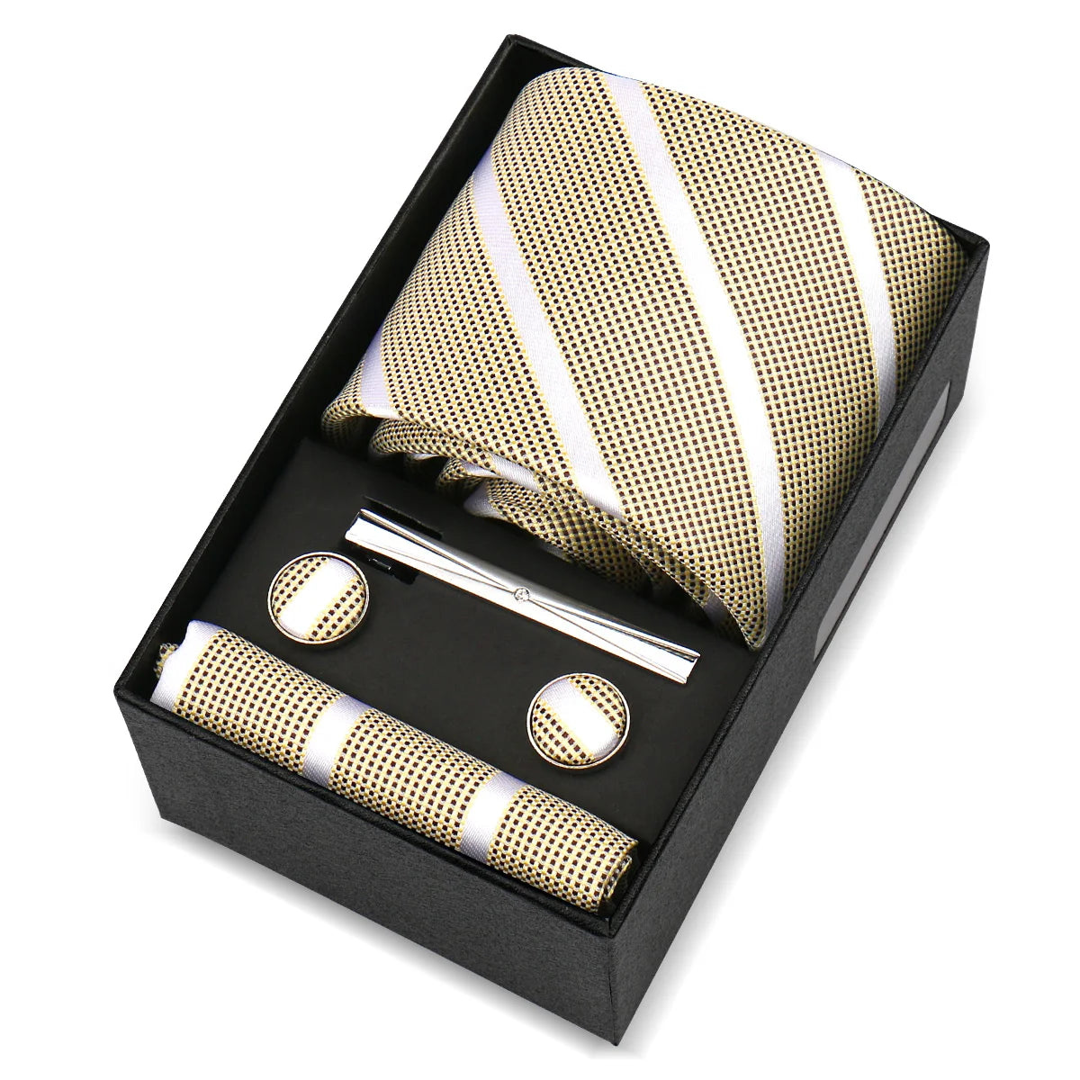 Luxury 8cm Tie For Men Handkerchief Cufflink Tie Clip Set Man Wedding Gravata Suit Accessories Brand Business Necktie Box Gift