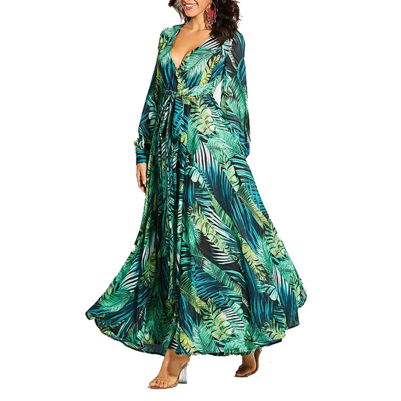 knee length dresses for ladies New Ladies Vintage Maxi Floral Print Summer Dress Women Slim Casual Hi –  Global Fashions GC main image 1