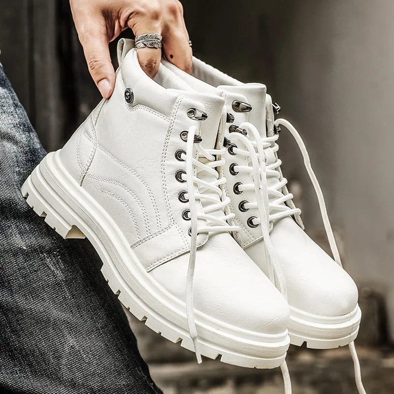Mens Fashion Casual Boots Spring and Autumn New Versatile Thick Bottom Anti Slip Comfortable Leather Boots Men's Shoes Men Boots