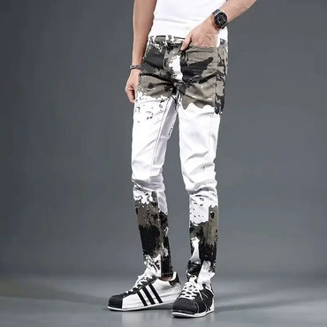 Jeans for Men Trousers White Skinny Slim Fit Man Cowboy Pants Tight Pipe Designer Stacked Japanese Street Style Aesthetic Goth