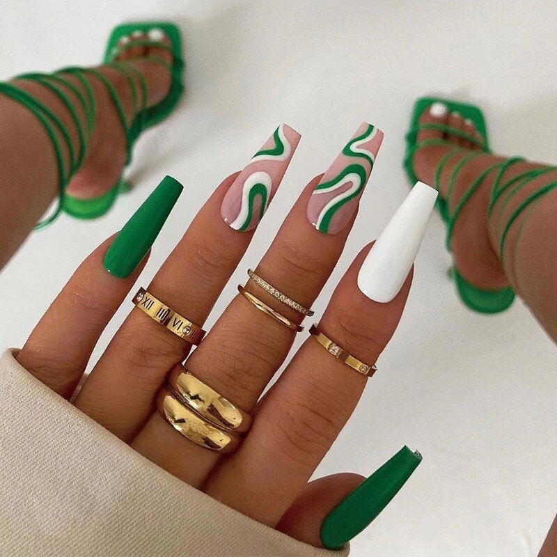 24pcs Strawberry Girl Long Ballet False Nails Art Removable Acrylic Press On Nail Tips