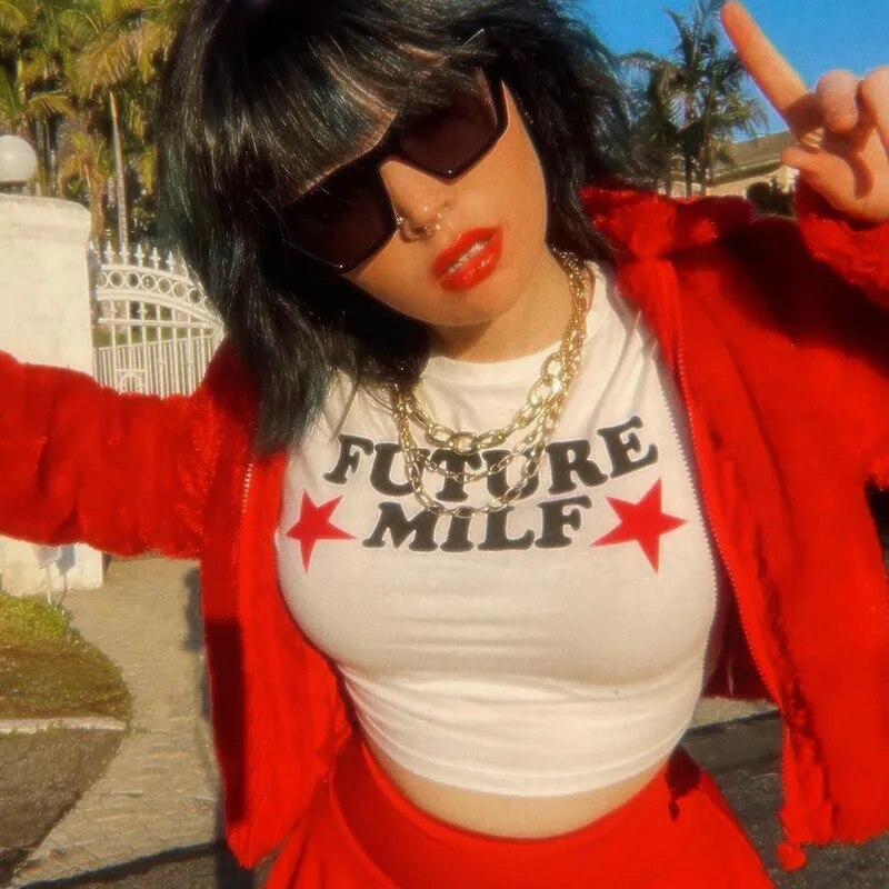 Y2k Women T Shirts Future Milf Star Fashion Women Crop Top Harajuku Streetwear Slim Tshirt Tops Summer Sexy Party Femme Clothes