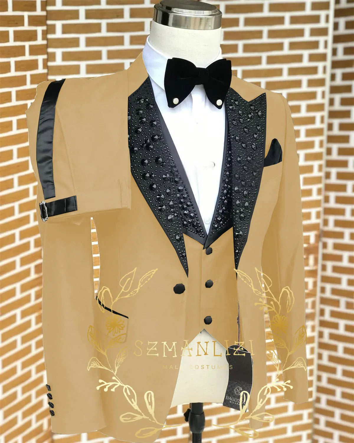 Black Men Suits Luxury Stone Crystal Tuxedos Bespoke Groom Wear 3 Pieces Business Male Prom Blazers Slim Fit Custome Homme