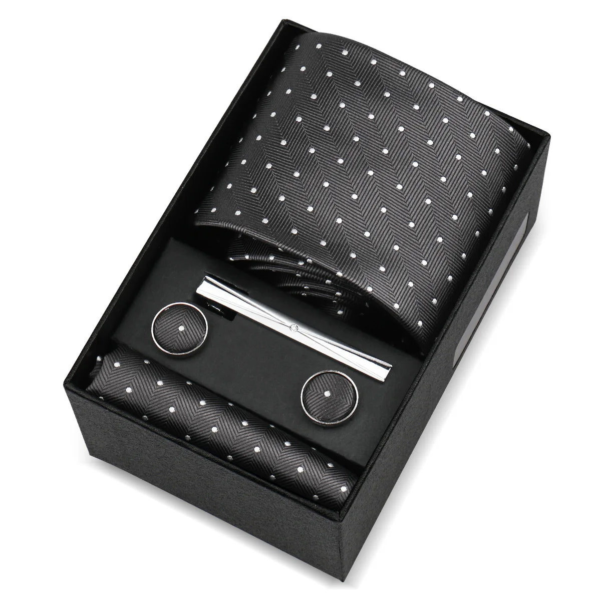Luxury 8cm Tie For Men Handkerchief Cufflink Tie Clip Set Man Wedding Gravata Suit Accessories Brand Business Necktie Box Gift