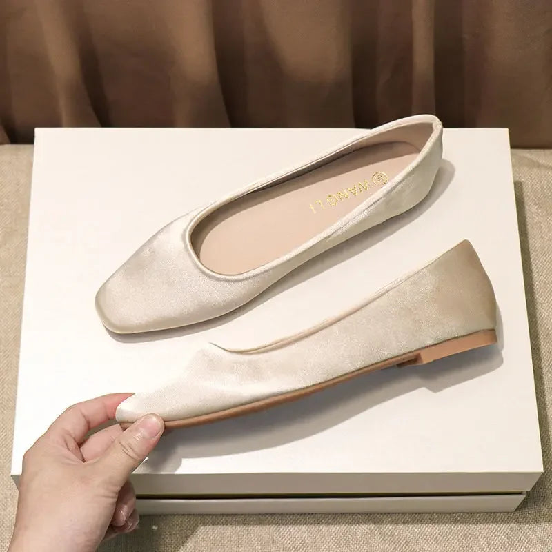 Shoes For Women Low Heel Elegant Office Slip-onSquare Toe Woman Flats 2025 Summer Chic Novelties Offer High Quality Fashion