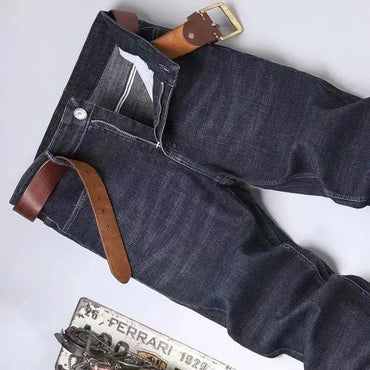 2025 Spring Autumn New Men's Jeans Casual Straight Stretch Fashion Classic Blue Black Work Denim Trousers Male Brand Clothing