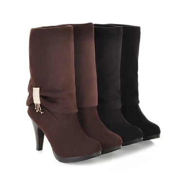 Boots Botas Mujer Knee High Boots Women Autumn Winter Round Toe High Heels Dress Party Long Platform Boots 906