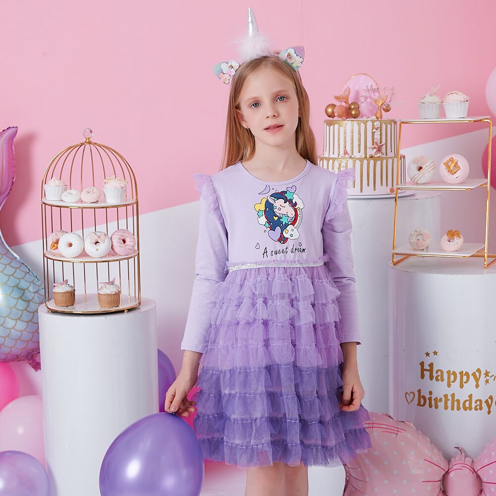 DXTON Princess Kids Dress Heart Sequined Girls Dress Winter Long Sleeve Children Clothing Tutu Flare Sleeve Kids Party Dresses