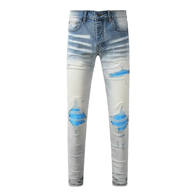 Fashion Top Quality Streetwear Distressed Men's Jeans Vintage Low Rise Stretch Skinny Button Fly Ripped Hold Pants