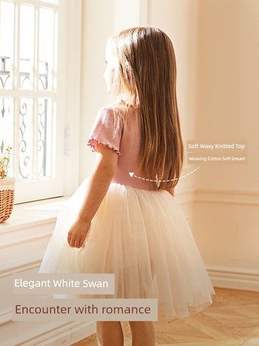Dave & Bella Girl Dress Summer Dress Kids Baby Swan Princess Dress Little Girl Tulle Skirt Western Style