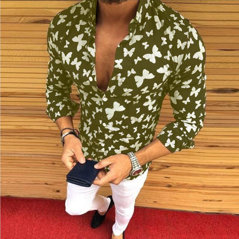 New Men's Fashion Casual Printed Shirts Slim Fit Male Social Business Dress Long Sleeved Tops Blouse Botton Autumn Clothing 2021