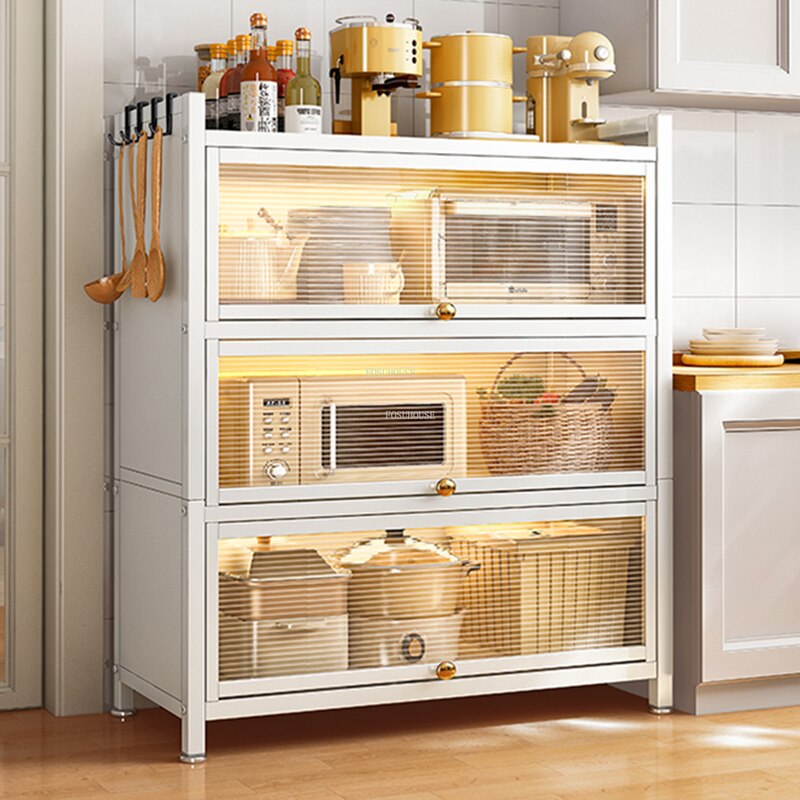 Modern Carbon Steel Kitchen Cabinets Home Kitchen Furniture Simple Tableware Storage Cabinet Multi-layer Shelf with Flip Door