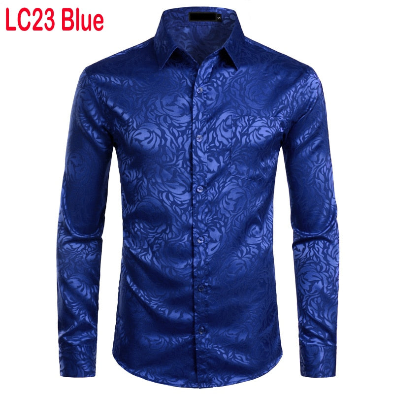 Men's Floral Black Dress Shirts 2022 Stylish New Long Sleeve Steampunk Shirt Men Party Club Bar Social Shirt Male Chemise Homme