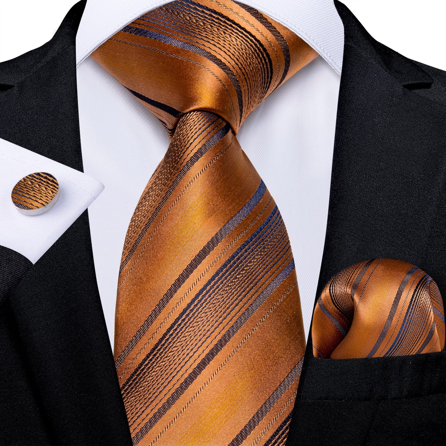 Gift Men Tie Teal Blue White Striped Silk wedding Tie For Men DiBanGu Designer Hanky Cufflink Quality Men Tie Set Business 7339