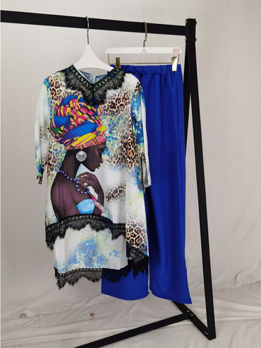 New African Lace Neck Set (Dress and Pants) Bat SLeeve Extra Large Women's (KSTZ1 #)