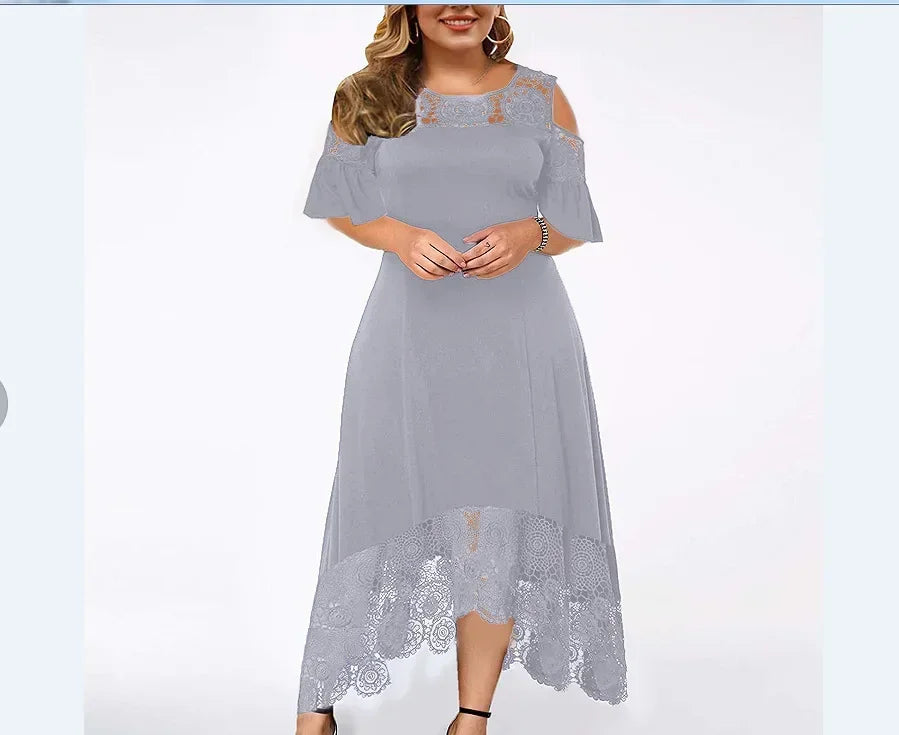 2025 Women's Lace Stitching Ruffle Short-Sleeved Strapless Dress Elegant Ladies' Summer Evening Club Party Dresses Woman Vestido