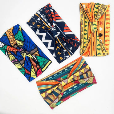 Ladies Wide Elastic Hairband with African Print Knot Sports Yoga Headband Women's Hair Accessory