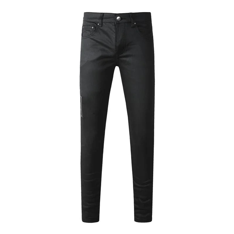 Fashion Top Quality Streetwear Distressed Men's Jeans Vintage Low Rise Stretch Skinny Button Fly Ripped Hold Pants