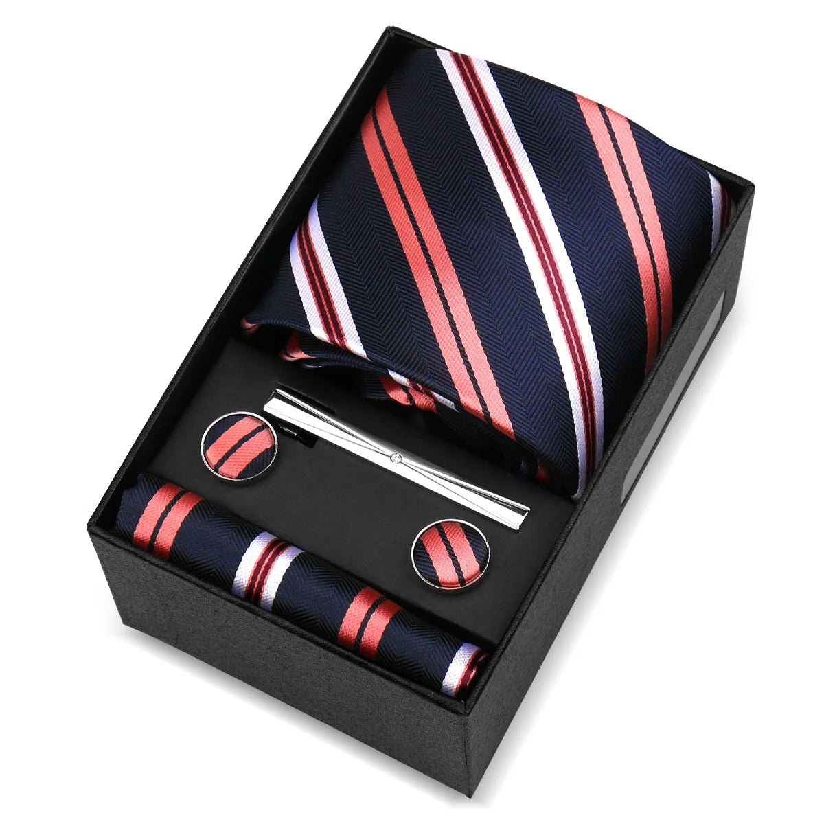 Luxury 8cm Tie For Men Handkerchief Cufflink Tie Clip Set Man Wedding Gravata Suit Accessories Brand Business Necktie Box Gift
