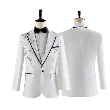 Fashion Men Spliced Suits Black / White Singer Host Stage Performance Luxurious Dress Blazers Jacket and Pants