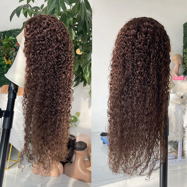 Chocolate Brown Kinky Curly Lace Frontal Human Hair Wig Transparent Lace Front Wig PrePlucked Colored Human Hair Wig On sale