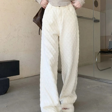 Soft Grid Denim Jeans Baggy Korean Jeans Women Y2k Straight Leg Casual High Waist Pants Girls