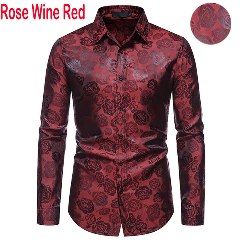 Men's Floral Black Dress Shirts 2022 Stylish New Long Sleeve Steampunk Shirt Men Party Club Bar Social Shirt Male Chemise Homme