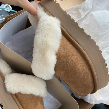 Winter Women Fur Slippers Warm Boots Platform Flip Flops 2022 New Short Plush Flats Home Cotton Shoes Suede Mules Ladies Boots