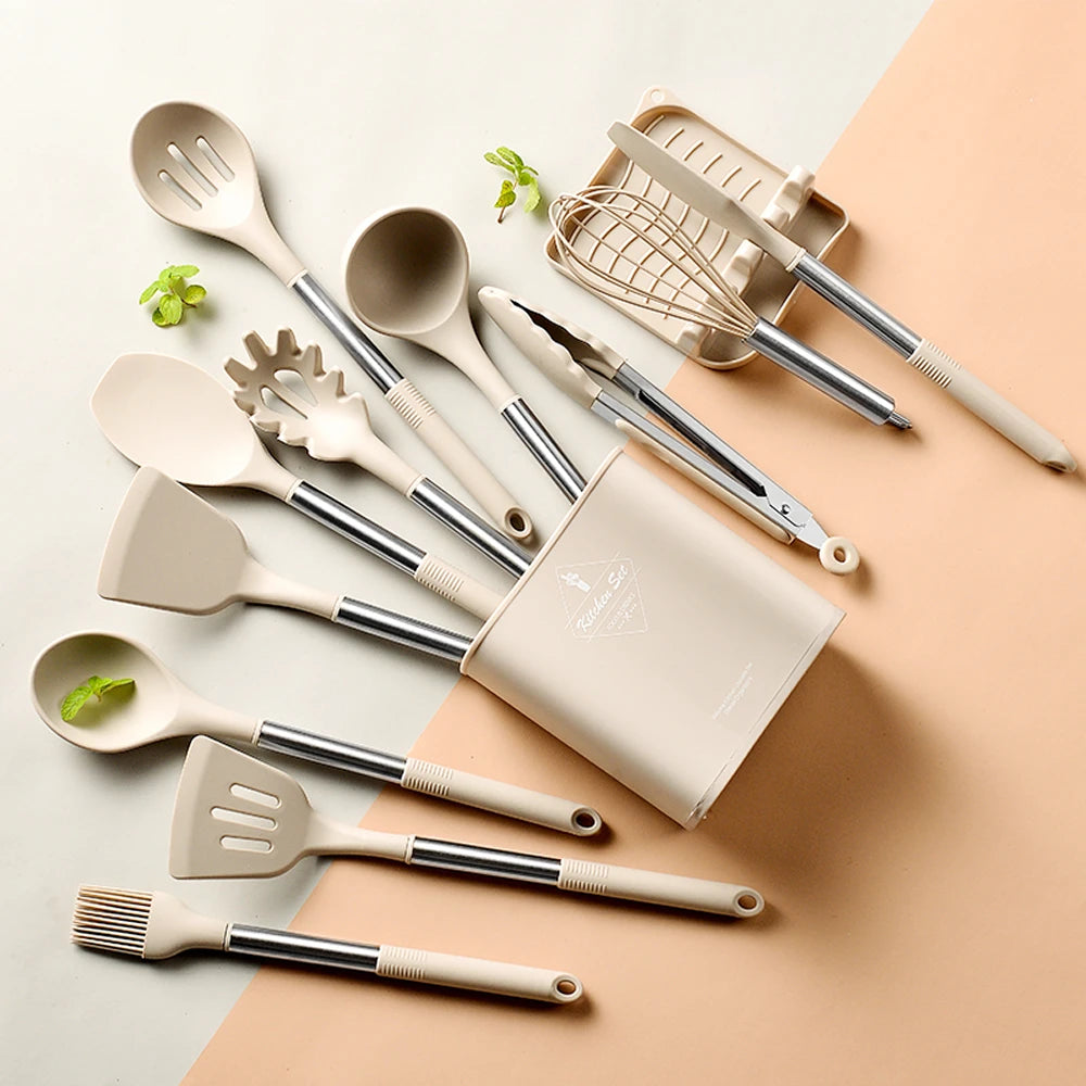 Silicone Kitchen Cookware Kitchenware Non-stick Cookware Cake BBQ Cooking Spatula Ladle Egg Beaters Kitchen Accessories Tool Set