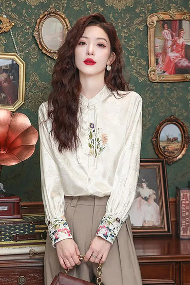 Spring Thin New Chinese Style Embroidery 2025 Long-sleeved Shirt Spring Shirt New Fashion Casual Top