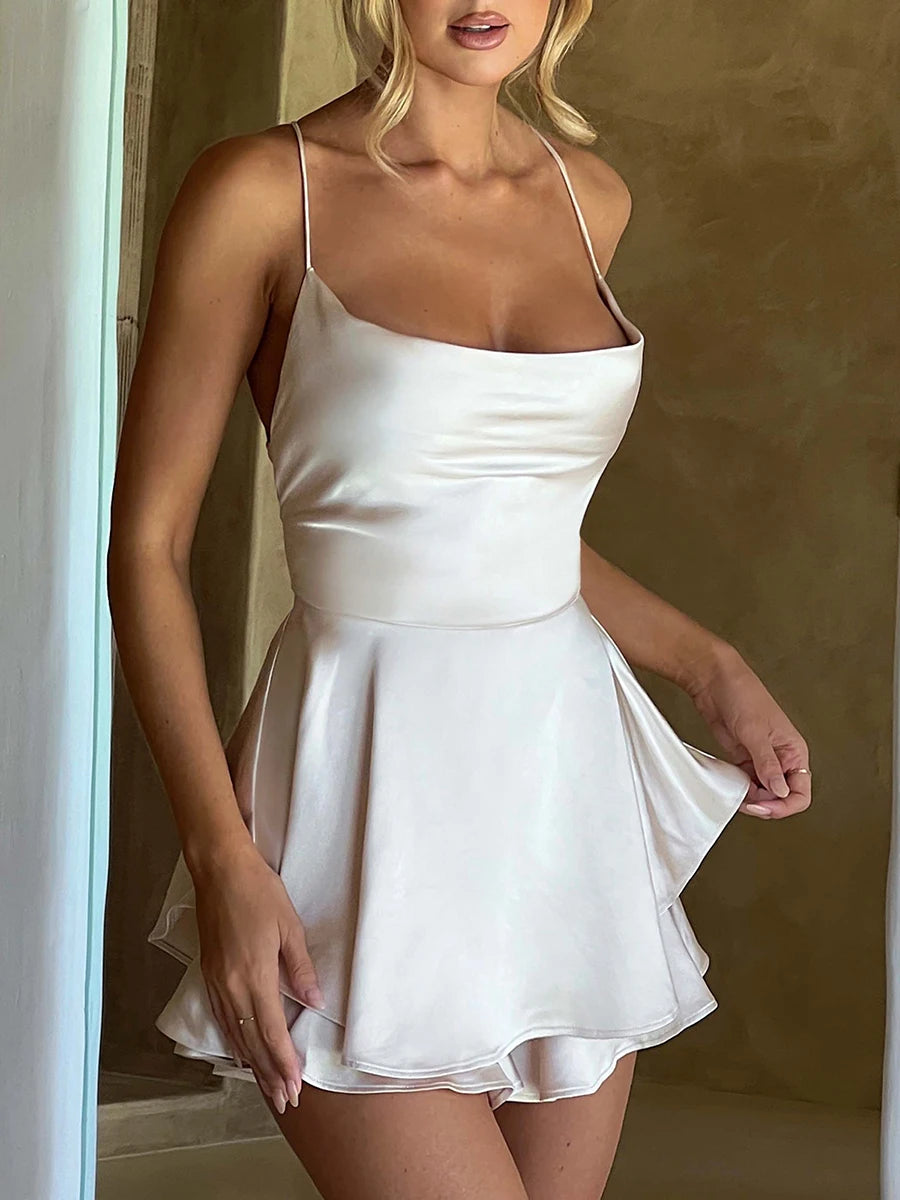satin solid cowl neck cami dress Satin Solid Satin Cowl Neck Cami Mini Dress Curve & Plus For Date  Party/Clubbing
