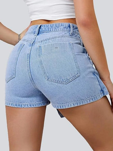 Women's Denim Shorts High Waisted Asymmetric Button Detailing Ideal for Trendy Summer Outfits Casual Occasions