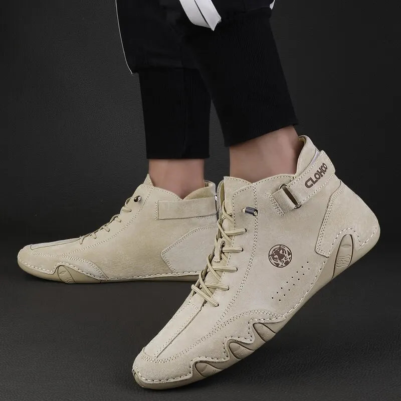 CLOHOO Men's Casual Ankle Boots Lace Up Walking Lightweight Comfortable Sneakers Motorcycle Outdoor Winter Warm Fashion Shoes