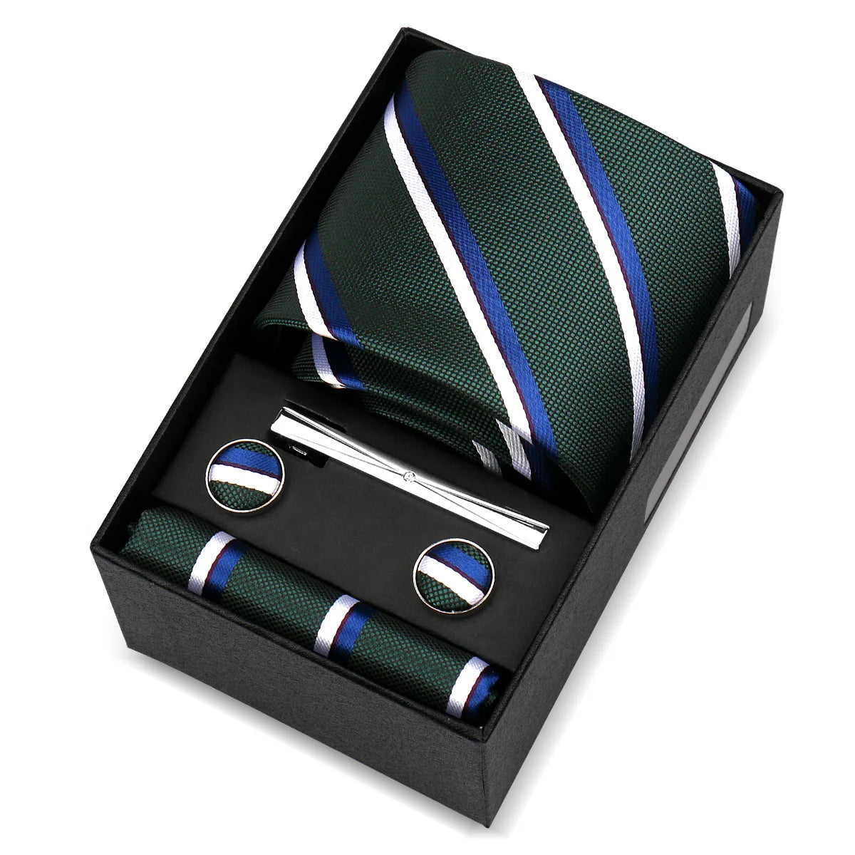 Luxury 8cm Tie For Men Handkerchief Cufflink Tie Clip Set Man Wedding Gravata Suit Accessories Brand Business Necktie Box Gift