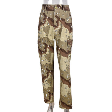 Sifreyr Camouflage Print Y2K Casual Trousers Women Fashion Pockets Patchwork Cargo Baggy Straight Pants High Waist Grunge Pants