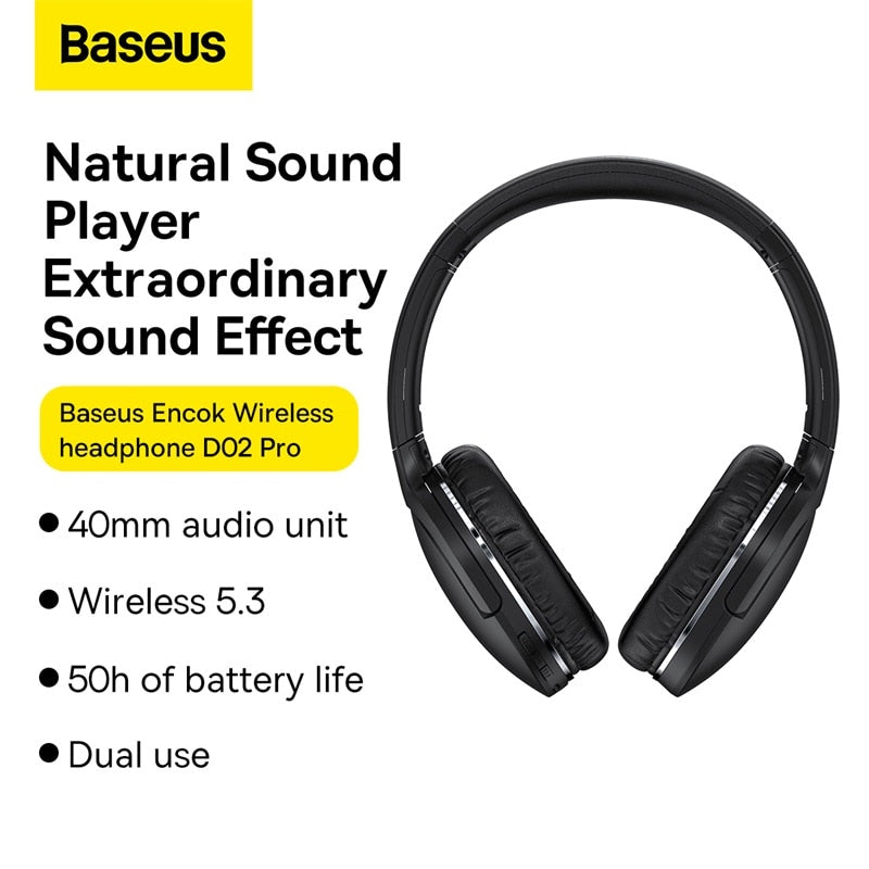 Baseus D02 Pro Wireless Headphones Bluetooth Earphone 5.3 Foldable Headset