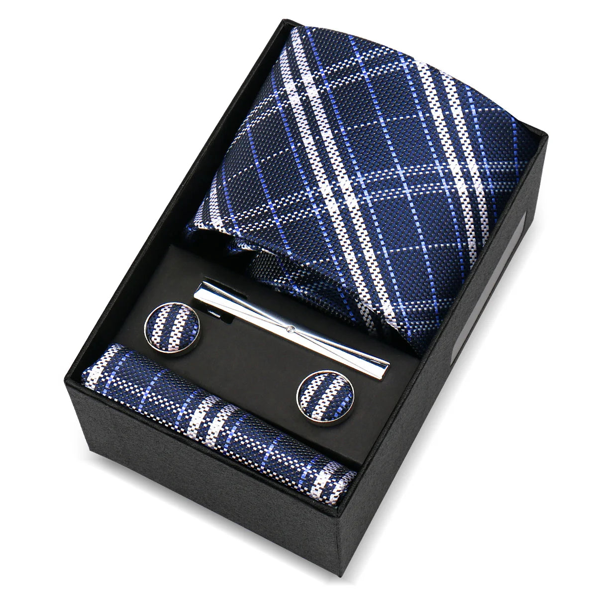 Luxury 8cm Tie For Men Handkerchief Cufflink Tie Clip Set Man Wedding Gravata Suit Accessories Brand Business Necktie Box Gift