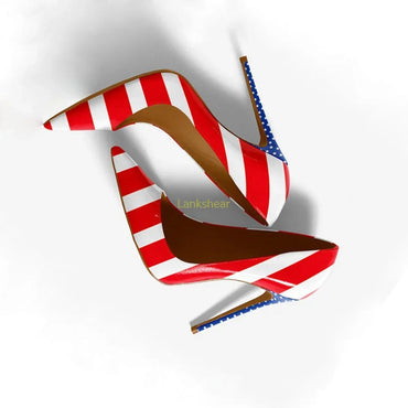 American Flag Prints Pointed Toe Pumps Sexy Thin Heel Mixed Colors Slip On New Arrivals Fashion Women High Heels