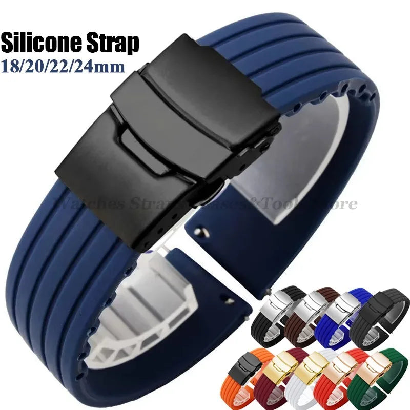 18mm 20mm 22mm 24mm Quick Release Silicone Watchband for Huawei Watch GT4/GT3 46mm for Seiko for Omega for Fossil Rubber Straps