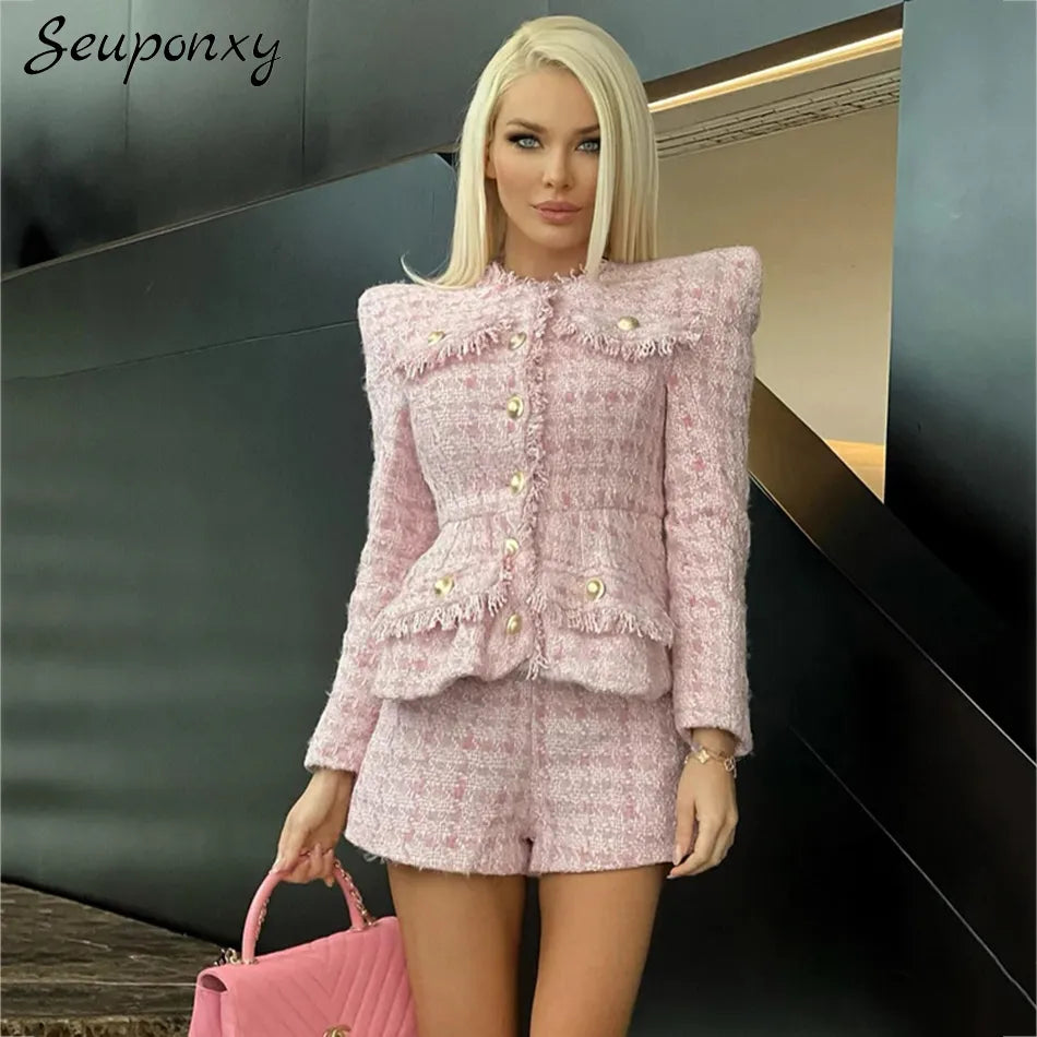 High Quality 2022 Autumn New Tweed 2 Two-Piece Set Sexy O