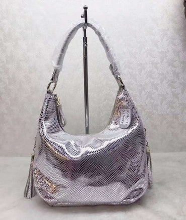 100% Real Leather Shoulder Bag Metallic Color Serpentine Embossed Handbag Female Casual Stylish Tote Hobos Cross Body Bags New