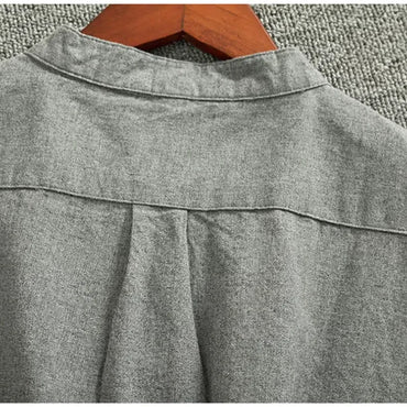 Small stand-up button-down vintage long-sleeved shirt for men solid color casual cotton wash wool absorbent breathable shirt