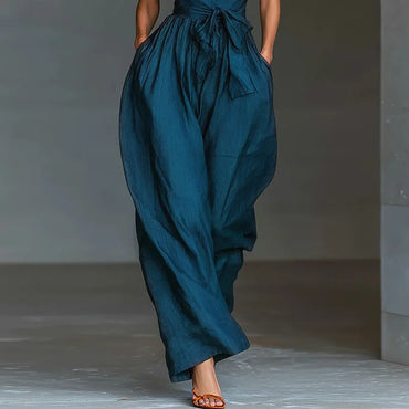 Chic Sexy Ciss Cross Halter Backless Jumpsuit Woman Spring Elegant Solid Tie Waist Romper Summer Hollow Wide Leg Pocket Overalls