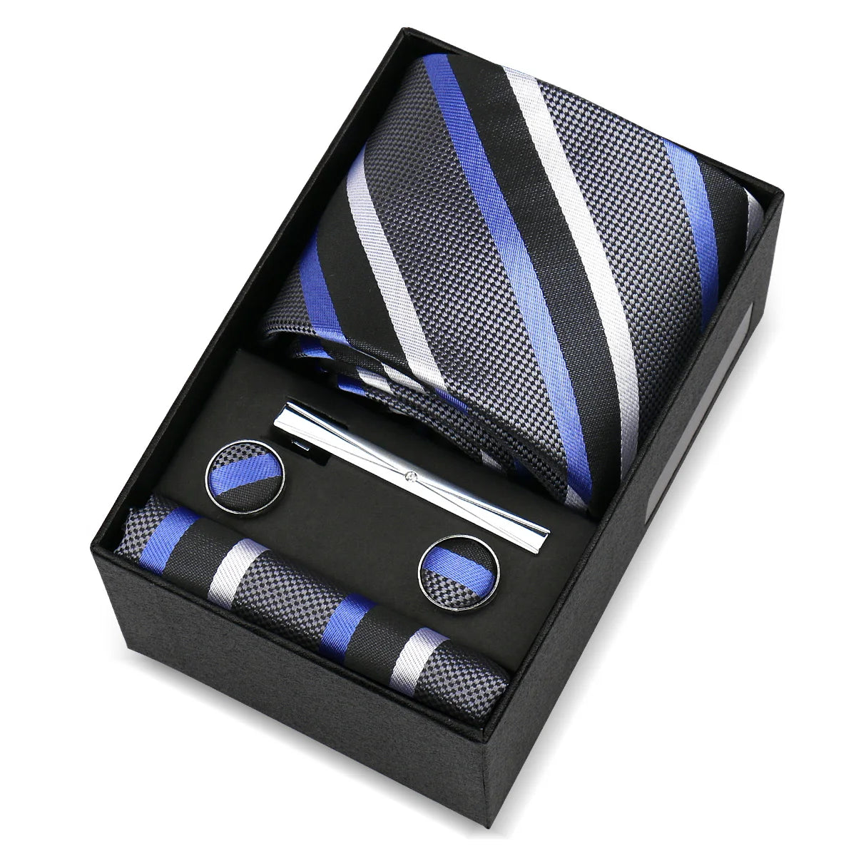 Luxury 8cm Tie For Men Handkerchief Cufflink Tie Clip Set Man Wedding Gravata Suit Accessories Brand Business Necktie Box Gift