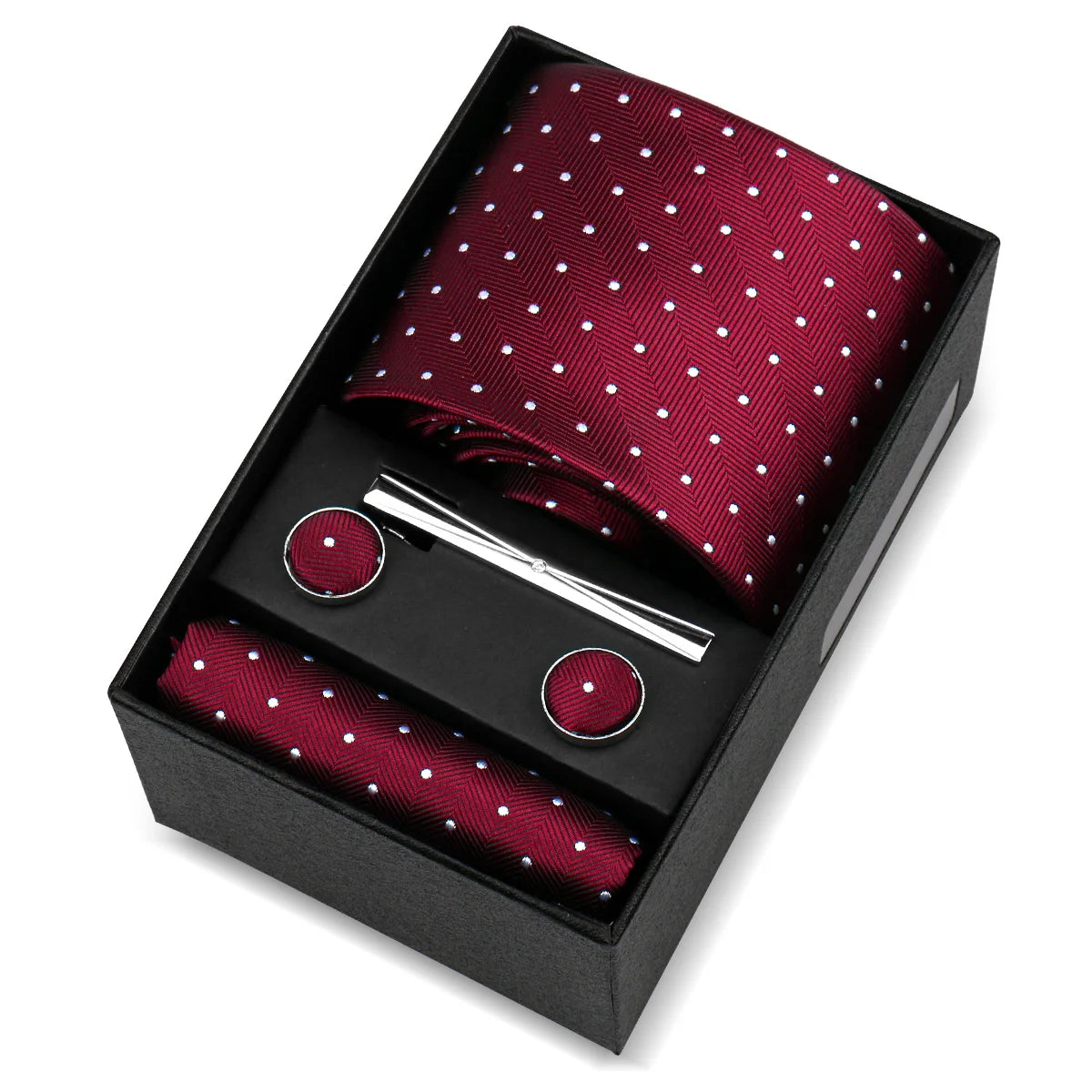Luxury 8cm Tie For Men Handkerchief Cufflink Tie Clip Set Man Wedding Gravata Suit Accessories Brand Business Necktie Box Gift