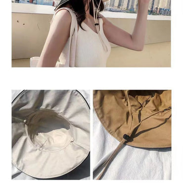 Wide Brim UPF 50+Sun Hat For Women Double Sided Anti UV Foldable Summer Beach Hat With Adjustable Wind Rope Hiking Fisherman Cap